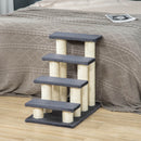 Scaletta per Cani e Gatti a 4 Gradini 60x40,5x59 cm con Rivestimento in Peluche e Pali Graffiatoio in Sisal Grigio      