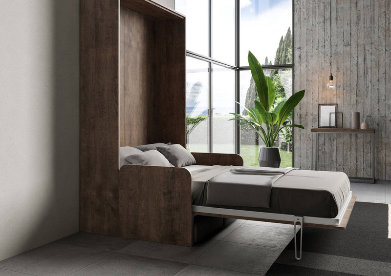 Letto Matrimoniale Francese a Scomparsa Salvaspazio con Sofà Kentaro H210 cm Marrone