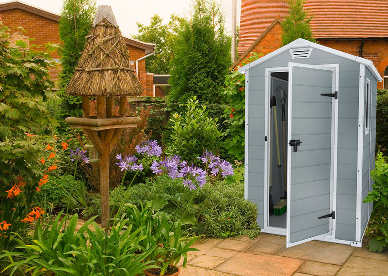 Casetta da Giardino Porta Attrezzi 130x192x198 cm in Resina Effetto Legno Keter Manor 4x6 Grigia