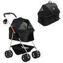 Passeggino per Cani 3 in 1 Pieghevole con Cestino Inferiore Nero   
