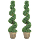 Set 2 Piante Finte di Bosso a Spirale 120 cm con Vaso Incluso in PE e Metallo Verde      