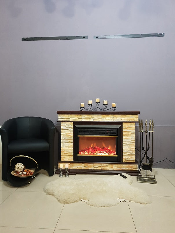 Camino Elettrico da Pavimento 88x118x30,5 cm Effetto Fiamma 1500W Stone & Mars Noce