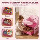 Set Tavolo e Sedia per Bambini 3-5 Anni con Motivi a Cuore Contenitore Integrato in Legno MDF Rosa      