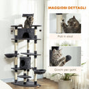 Albero Tiragraffi per Gatti 60x60x200 cm con Casette e Amache in Peluche e Sisal Grigio Scuro      