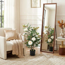 Pianta Finta di Rosa 40x33x90 cm con 17 Fiori 344 Foglie e Vaso Anti-UV Bianco      