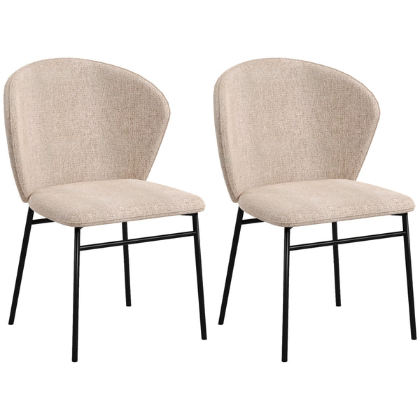 sconto Set 2 Sedie Sala da Pranzo Seduta Imbottita Schienale Curvo in Acciaio e Tessuto Effetto Lino Marrone Chiaro