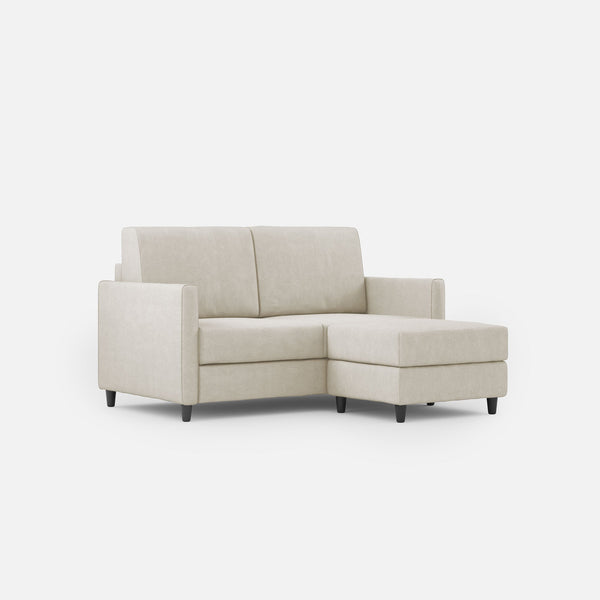 sconto Divano 2 Posti con Pouf 158x145x85 cm Karay in Tessuto Latte