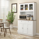 Credenza Cucina Alta 100x40x180 cm con 4 Armadietti 2 Cassetti e Piano Centrale in MDF e Pannello di Particelle Bianco      