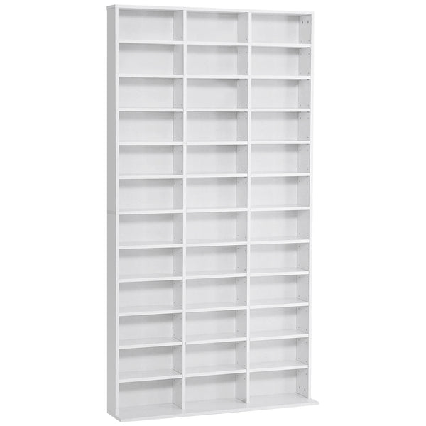 Libreria Porta CD 102x23,5x195 cm con 3 Colonne da 12 Ripiani in MDF Bianco prezzo