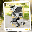 Passeggino per Cani Pieghevole con Catarifrangenti Freni e Cuscino Lavabile Grigio      