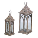 Set 2 Lanterne da Giardino in Legno 23x23H69cm Quadro Noce