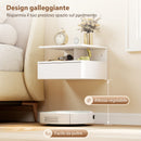 Set di 2 Comodini Sospesi 35x32x22,5 cm con Cassetto e Mensola Aperta in Legno Bianco      