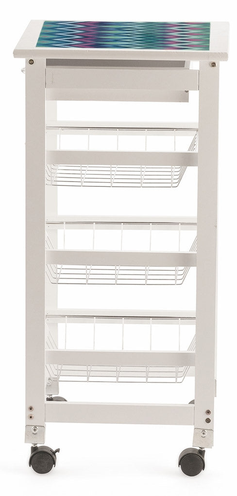 acquista Platzsparender Küchenwagen 37 x 37 x 76 cm 3 Holzkörbe Soriani Zig Zag White