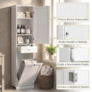 Mobile Bagno a Colonna 45x30x180 cm con Cesto Portabiancheria Ribaltabile in MDF Bianco      