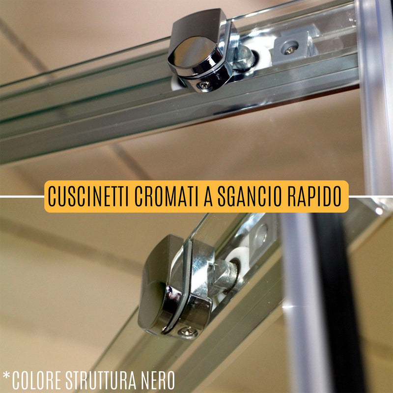 Box Doccia Angolare 2 Ante Scorrevoli 70x90 cm in Cristallo 6 mm H190 cm Profilo Nero