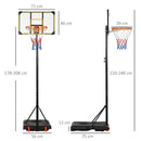 Canestro Basket da Esterno Ruote e Base Riempibile Altezza Regolabile 2,1-2,4 m Giallo  