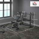 Panca Multifunzione Regolabile 187x140x117-136 cm con Rack Bilanciere in Acciaio e PU Grigio e Nero      