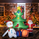 Babbo Natale con Albero e Pupazzo di Neve Gonfiabile 210x92x190 cm con Luci LED Bianche