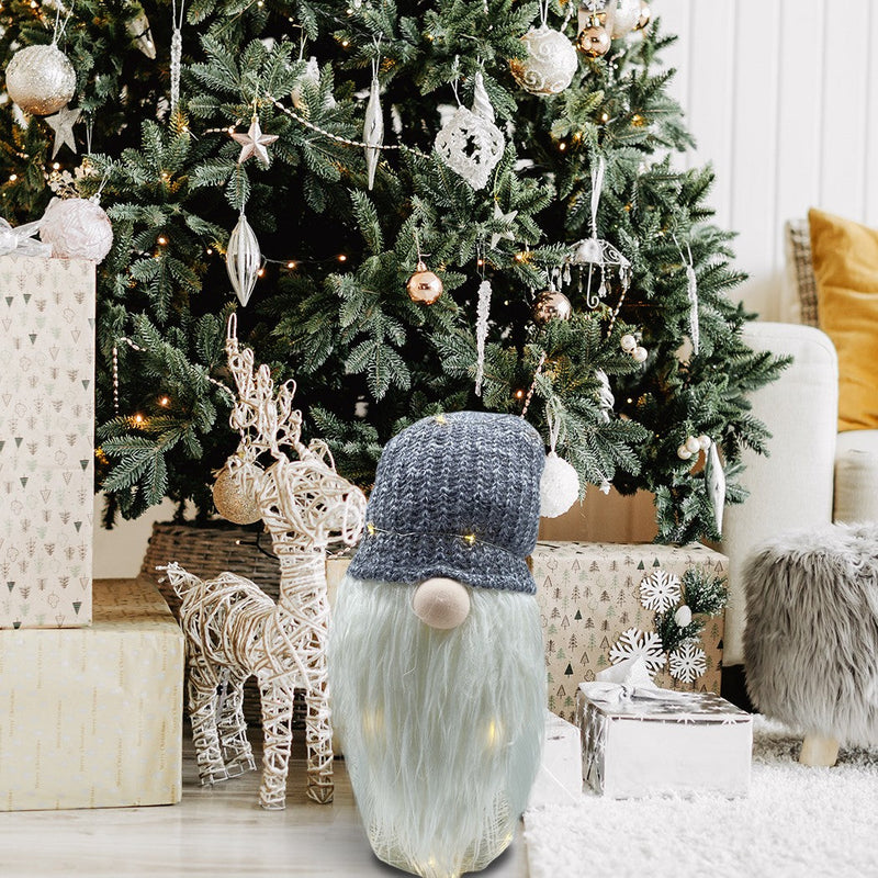 Gnomo di Natale H87 cm con Luci e Cappello Grigio