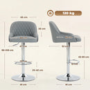 Set 2 Sgabelli da Bar con Schienale 47x52x86-108A cm Girevoli e Regolabili in Finta Pelle Grigio Chiaro      