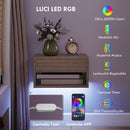 Set 2 Comodini Sospesi 37x32x21 cm con LED RGB Integrati e Regolabili con APP Cassetto e Ripiano in Melamina Color Legno      