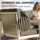 Set 4 Pezzi Salotto da Giardino Divano 2 Posti 2 Poltrone e Tavolino in Legno di Acacia e Metallo Grigio      