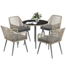 Set da Giardino 5 Pezzi con 4 Sedie e Tavolo Rotondo con Foro in Rattan e Acciaio Marrone e Grigio   