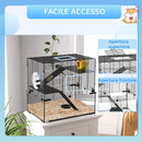 Gabbia per Criceti 3 Livelli con Ruota Rampe e Fondo Rimovibile 60x40x57 cm Nero  