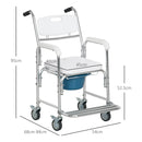 Sedia WC per Anziani e Disabili con Ruote con Secchio Rimovibile in Alluminio Bianco 