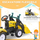 Escavatore A Pedali per Bambini con Ruspa e Rimorchio Giallo   