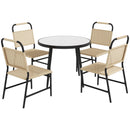 Set Tavolo Piano in Vetro Effetto Marmo e 4 Sedie da Giardino in Rattan Colore Cachi