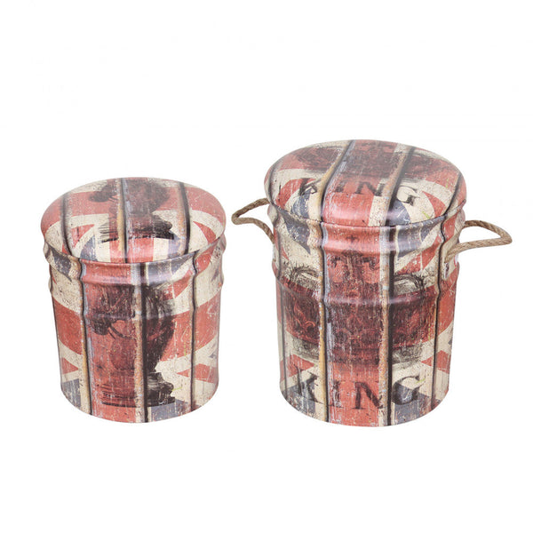 Set aus 2 runden Hockern mit Aufbewahrung aus cremefarbenem und rotem MDF prezzo