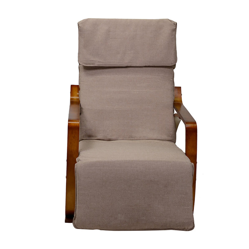 Sedia a Dondolo in Tessuto e Legno con Cuscino e Poggiapiedi 67x130xH95cm Crema