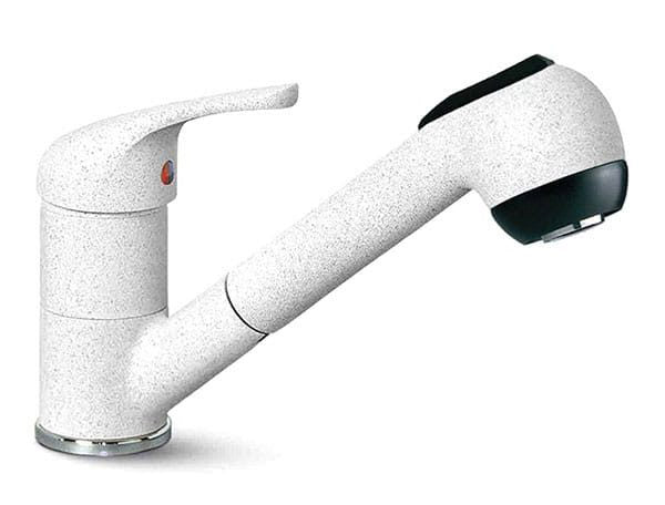 sconto Apell AP20GW Weißer Granit Einhebel-Küchenarmatur Ausziehbare Handbrause