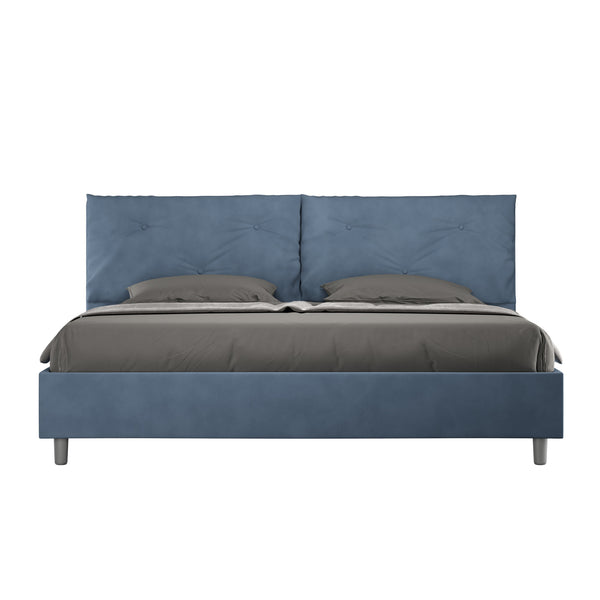 sconto Letto Matrimoniale Imbottito in Microfibra Appia Large Blu Varie Misure