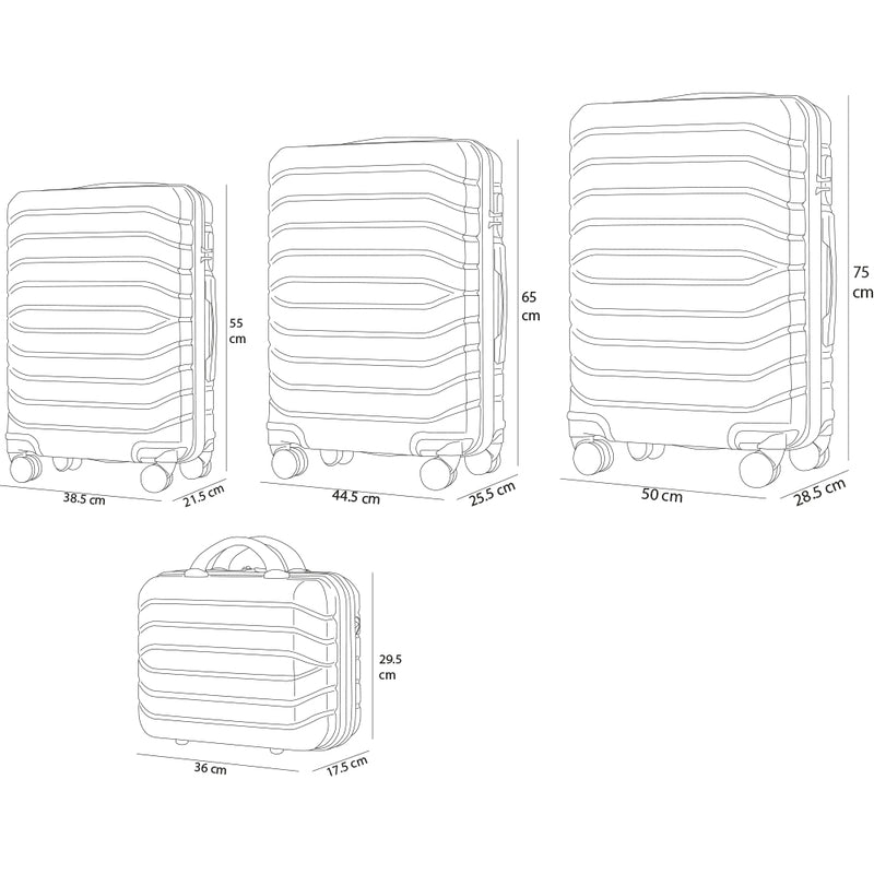 Set 4 Valigie Rigide Trolley e Beauty Case Easy Roll 4 Ruote in ABS Nero      