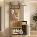 Mobile Appendiabiti da Ingresso 80x37x168 cm con Asta 4 Ganci Panca con Scarpiera e Armadietto in MDF Rovere e Bianco      