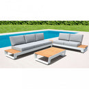Set Salotto da Giardino Divano 2 Poltrone e Tavolino con Cuscini in Teak Bianco
