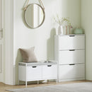 Scarpiera Slim 80x17x108 cm a 3 Cassetti Ribaltabili con Intaglio Inferiore in Legno Bianco      