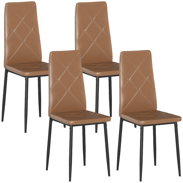 online Set di 4 Sedie da Pranzo Moderne con Schienale Alto 41x50x97 cm in Finta Pelle e Acciaio Marrone Seconda Scelta