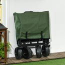 Carrello da Giardino 110L con Maniglia Telescopica e Fondo Apribile in Acciaio e Tessuto Oxford Cachi