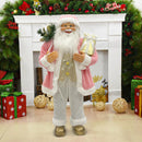 Babbo Natale Abito Rosa e Bianco H90 cm con Suoni
