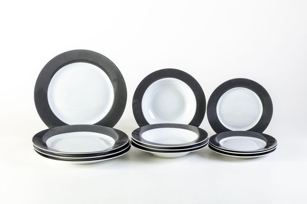 Servizio Piatti da Tavola 12 Pezzi in Porcellana Bianca Bordo Nero online