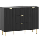 Credenza Moderna Canettata 120x40x89,5 cm con 3 Cassetti 2 Armadietti e Ripiani Regolabili Legno e Metallo Nero      