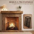 Parascintille Camino Pieghevole a 3 Pannelli 122x1x75 cm in Metallo Verniciato Nero      