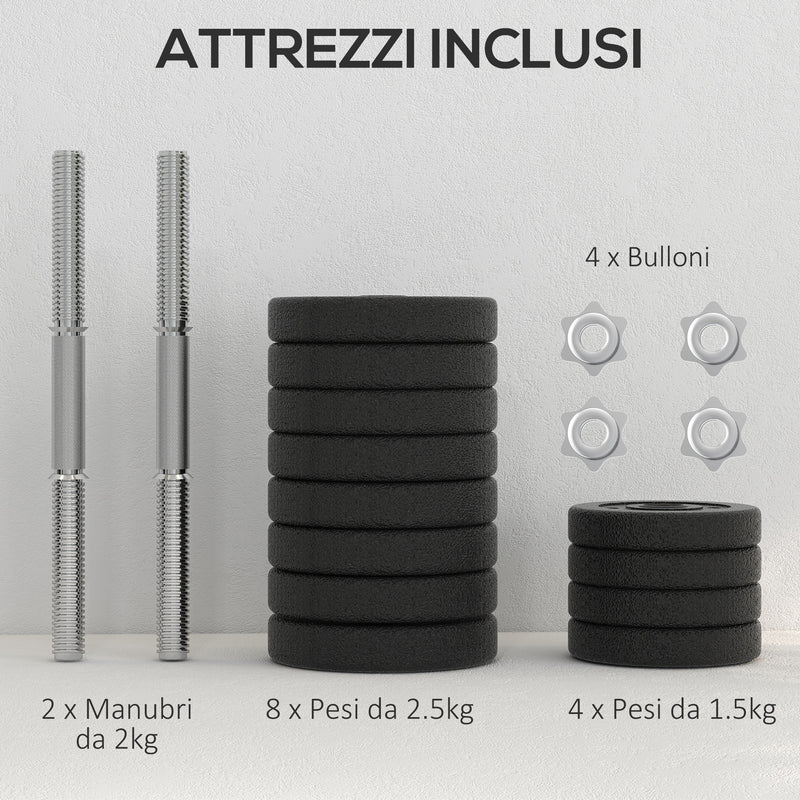 Set Pesi Manubri da 30 kg con 12 Dischi in Acciaio e Sabbia Nero   