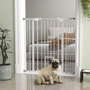 Cancellino per Cani Regolabile 74-101x104 cm con Porta Piccola e Chiusura Automatica in Acciaio Bianco      