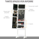 Specchio da Terra Armadio Portagioie Regolabile e Luci LED Bianco 36x30x136 cm 