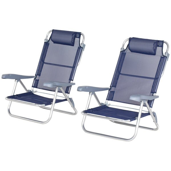 online Set 2 Sedie da Pesca Pieghevoli e Reclinabili 6 Livelli 62x65x80 cm in Alluminio e Tessuto Blu Scuro