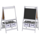Lavagna per Bambini 54x46,5x93 cm con Cavalletto 3 in 1 e 2 Contenitori in MDF e Legno Grigio      